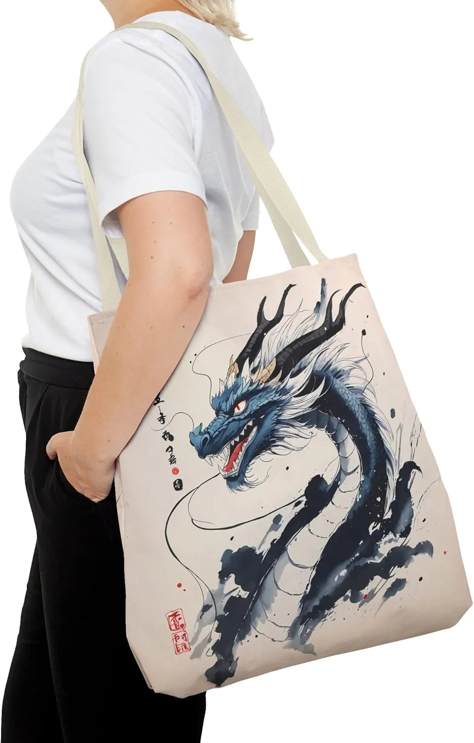 Mystical Dragon Eco-Friendly Tote Shopping Bag, Art Lover Gift, Asian Culture Decor, Cosplay Accessory