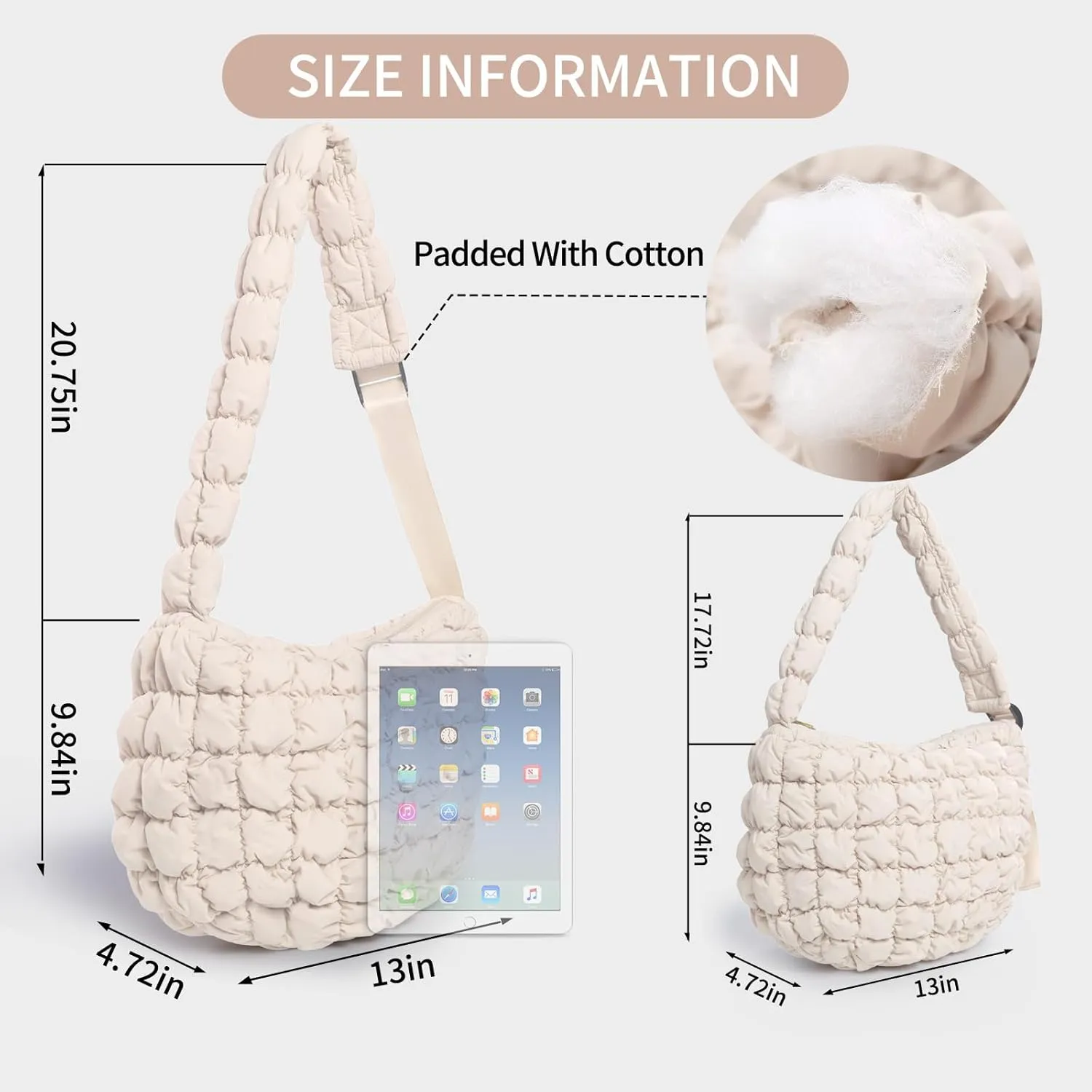 NAARIIAN Puffer bag Lightweight Quilted Tote Bags Puffy shoulder bag for Women Crossbody purse Padded handbag