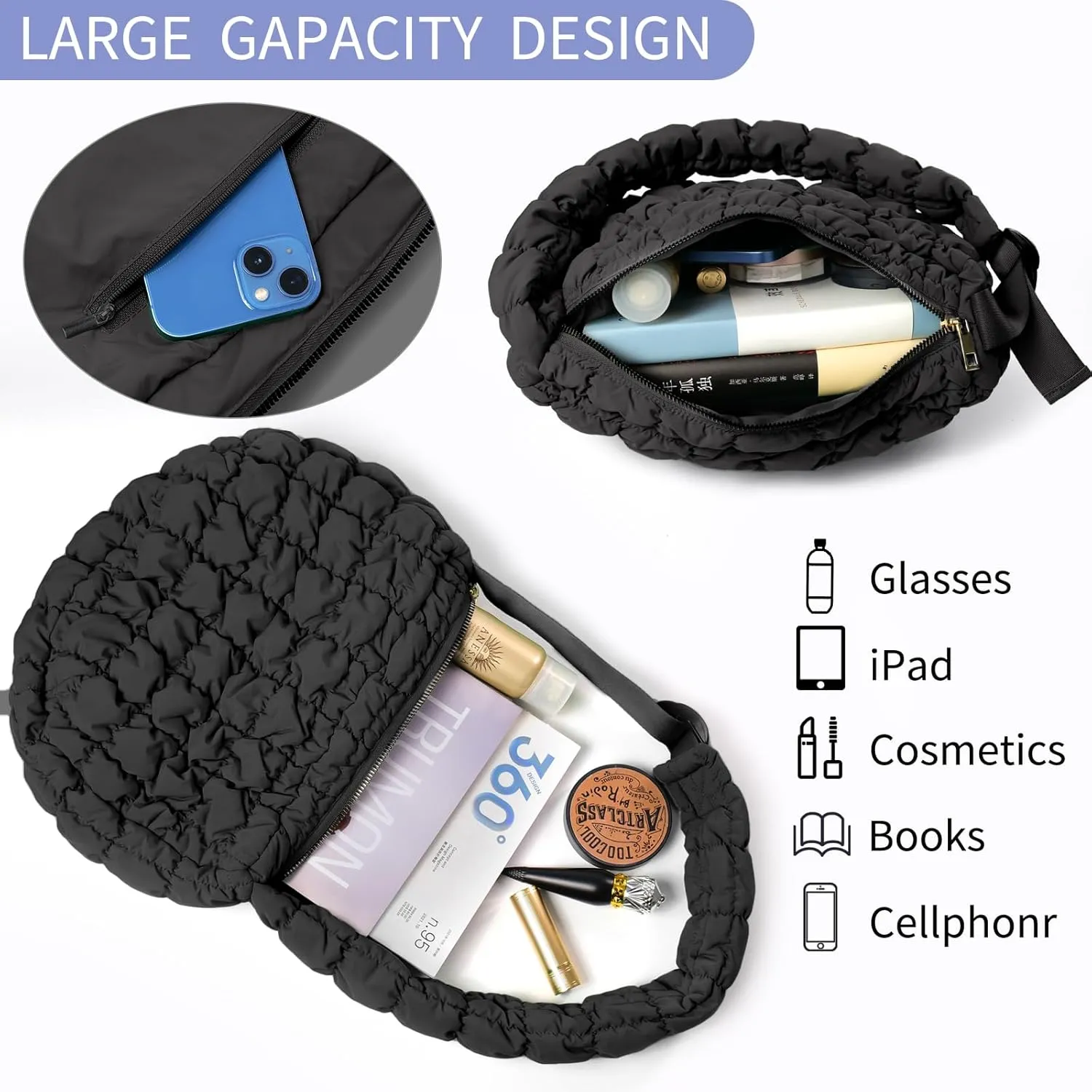 NAARIIAN Puffer bag Lightweight Quilted Tote Bags Puffy shoulder bag for Women Crossbody purse Padded handbag