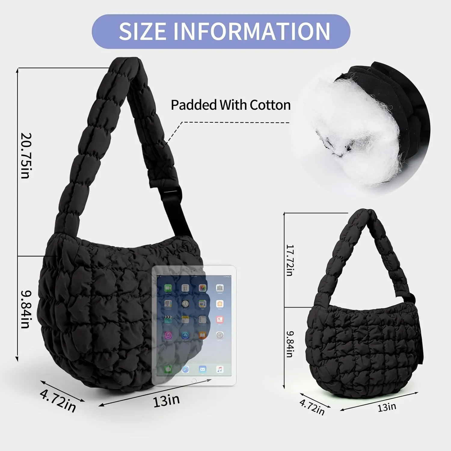 NAARIIAN Puffer bag Lightweight Quilted Tote Bags Puffy shoulder bag for Women Crossbody purse Padded handbag