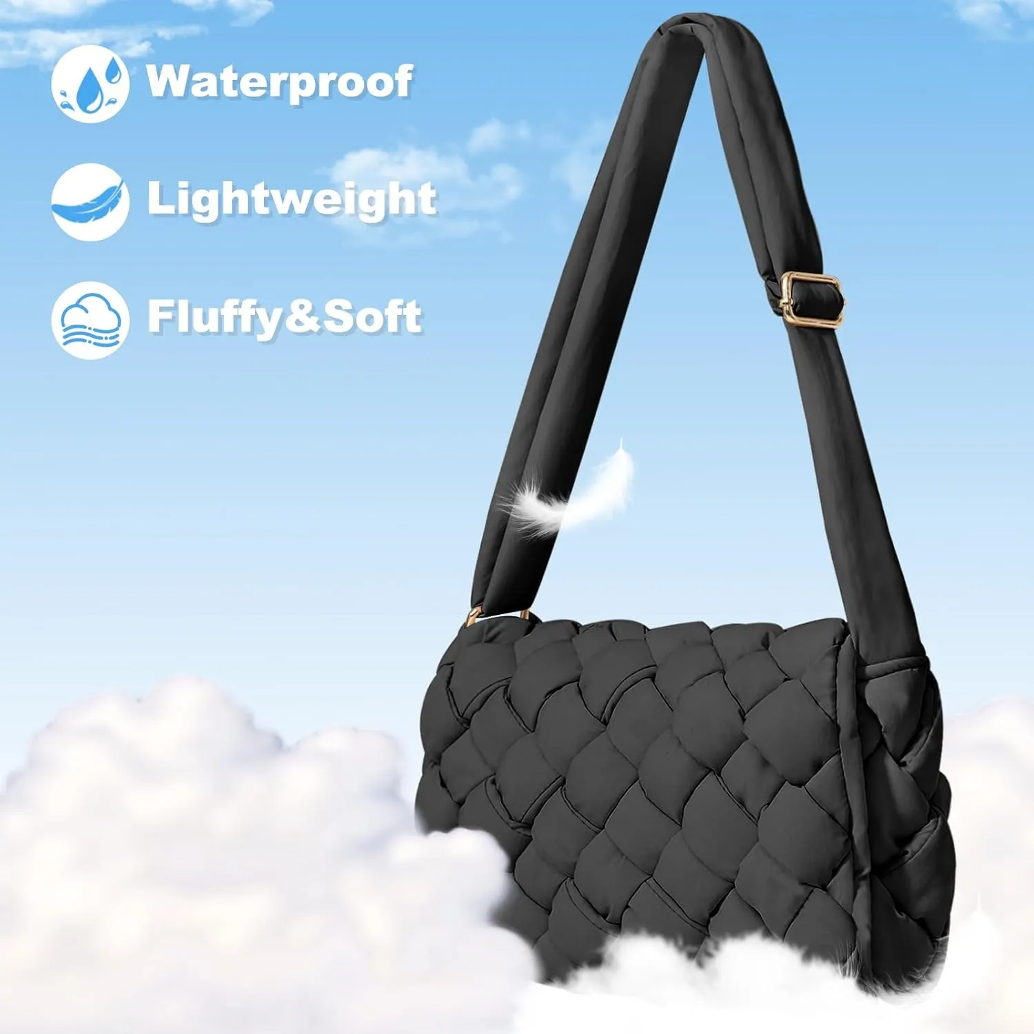 NAARIIAN Puffer Crossbody Bag for Women Lightweight Quilted Puffer Shoulder Bags with Adjustable Strap Puffy Woven Purse