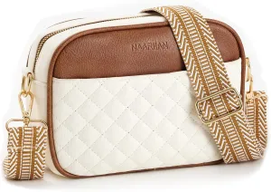 NAARIIAN Quilted Crossbody Bags for Women Vegan Leather PU Purses Small Shoulder Handbags with Adjustable Wide Jacquard Strap