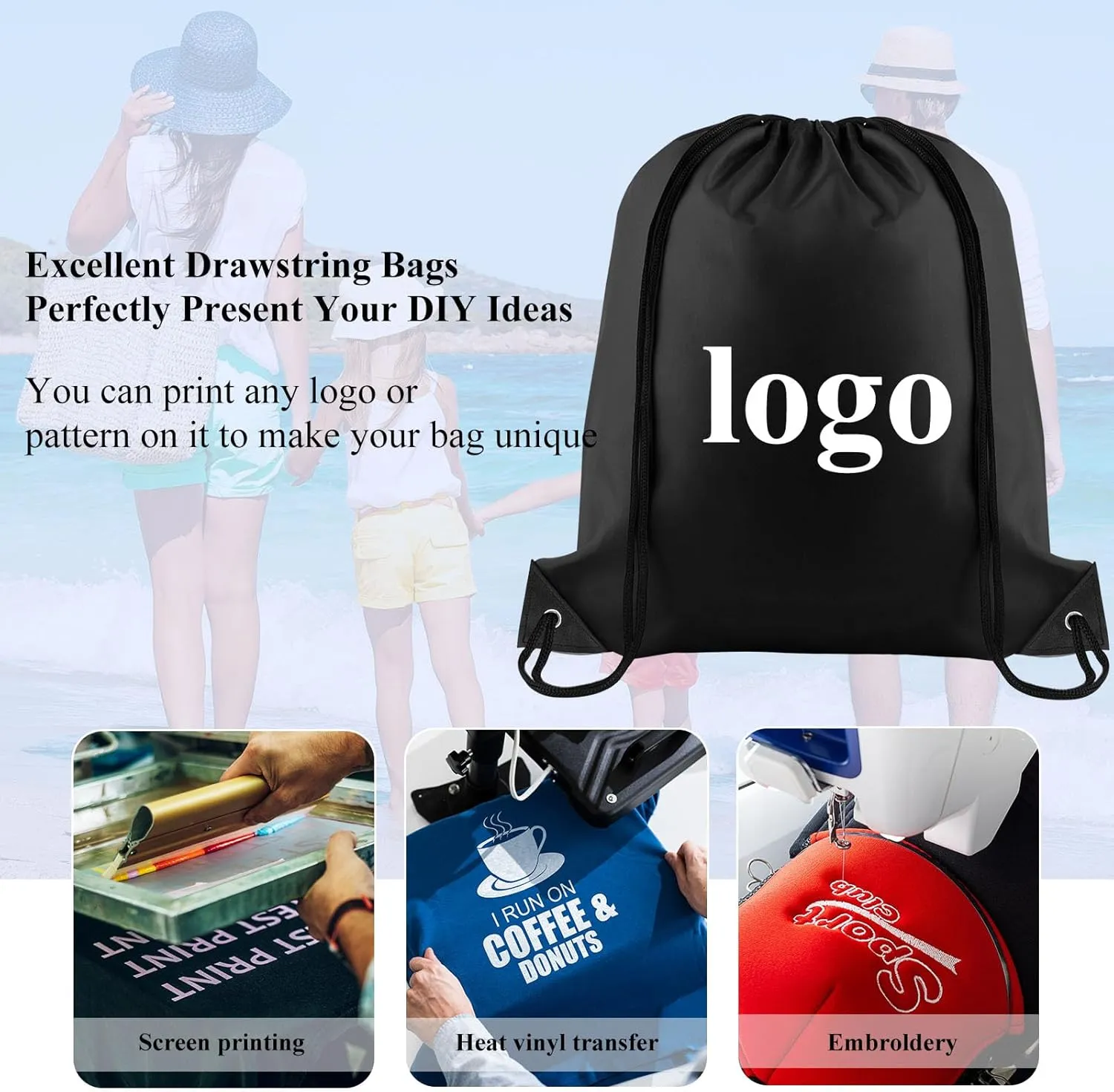 NACHLYNN Black Drawstring Backpack Bulk 12 Pieces DIY Drawstring Bags Sports Bag Nylon Draw String Sport Bag Tote Sackpack for Boys Girls Women Men Gym Sport Trip