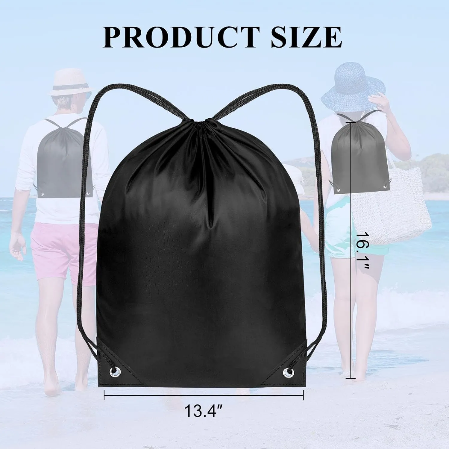 NACHLYNN Black Drawstring Backpack Bulk 12 Pieces DIY Drawstring Bags Sports Bag Nylon Draw String Sport Bag Tote Sackpack for Boys Girls Women Men Gym Sport Trip