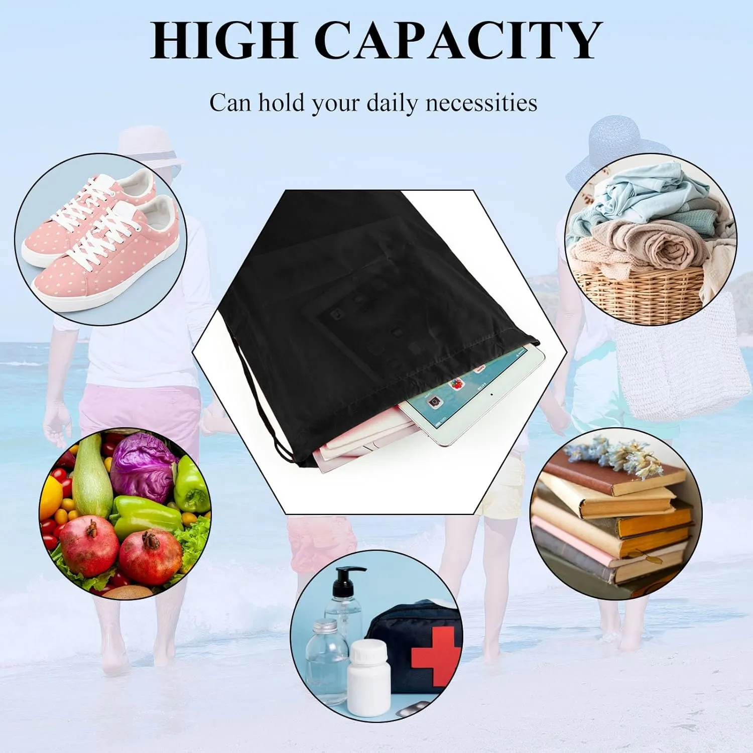 NACHLYNN Black Drawstring Backpack Bulk 12 Pieces DIY Drawstring Bags Sports Bag Nylon Draw String Sport Bag Tote Sackpack for Boys Girls Women Men Gym Sport Trip
