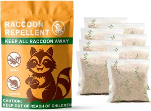 Natural Raccoon Repellent Granules | Eco-Friendly, Non-Toxic & Long-Lasting Protection with Garlic, Peppermint & Wintergreen Oils | Safe for Pets and Children |8-Pack (25g per Bag)