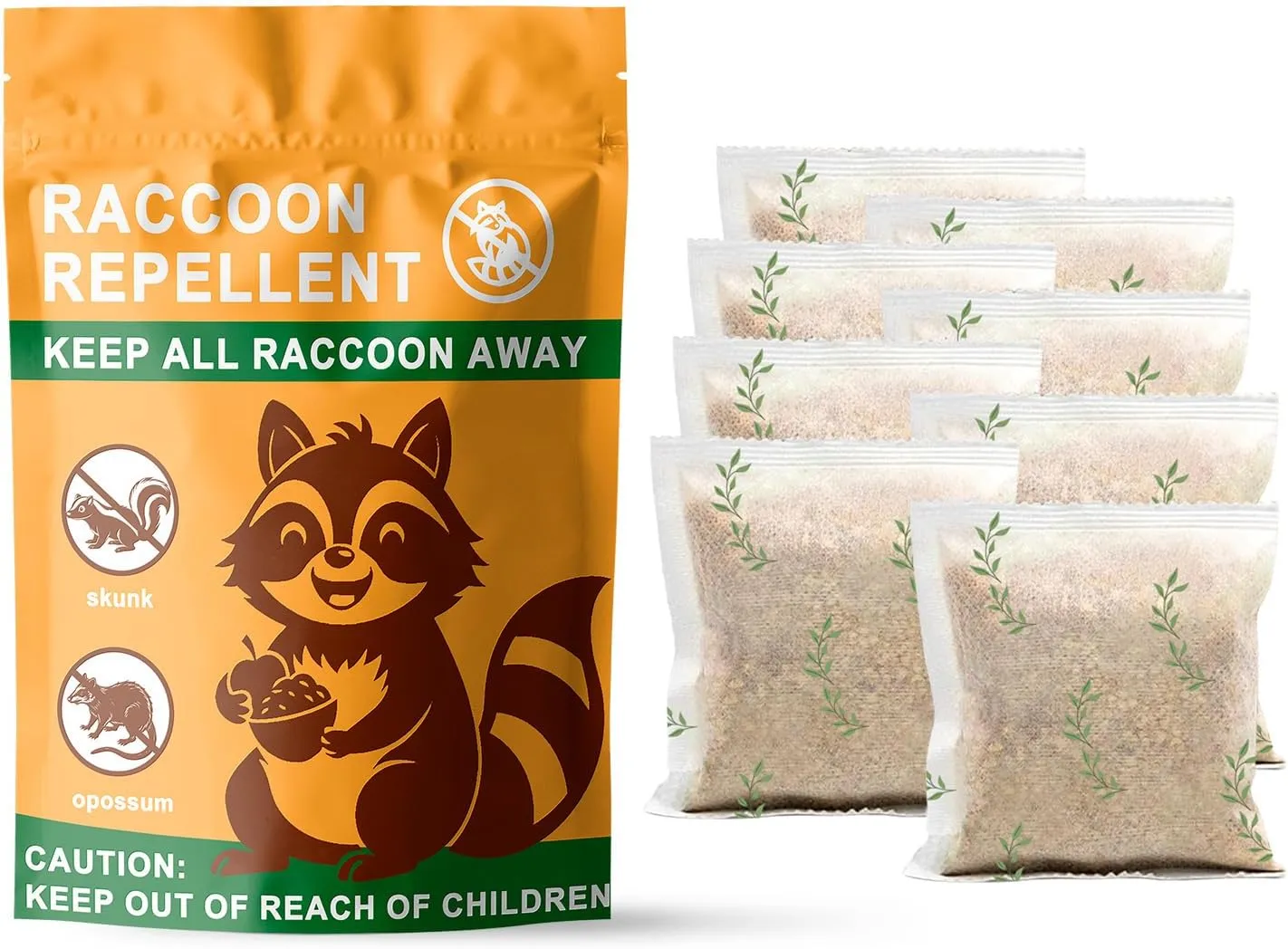 Natural Raccoon Repellent Granules | Eco-Friendly, Non-Toxic & Long-Lasting Protection with Garlic, Peppermint & Wintergreen Oils | Safe for Pets and Children |8-Pack (25g per Bag)