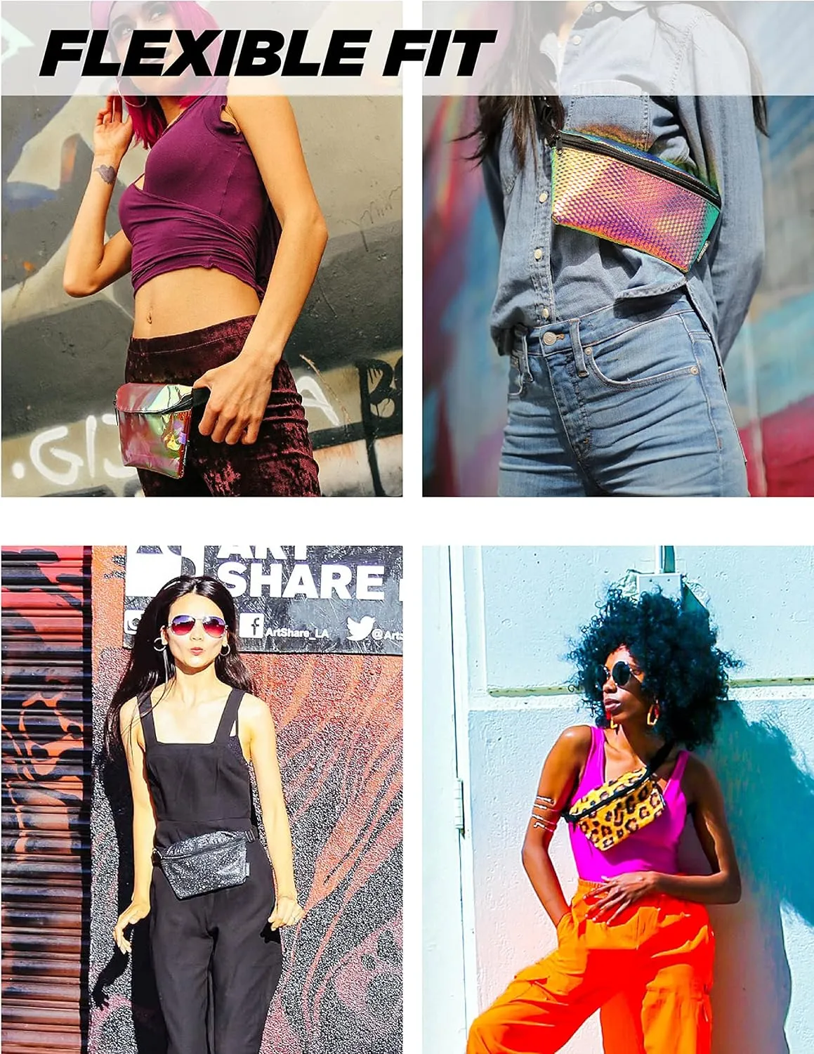 NC-17 90s Black Fanny Pack Crossbody Bags for Women Festival Bag Small Fanny Packs for Women Fashionable Concert Rave Accessories Fanny Pack for Men Womens Fashion Waist (83025)