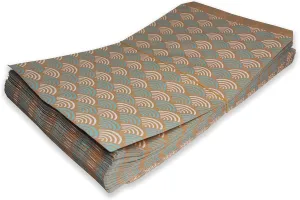 N'icePackaging 200 Qty 6" x 9" Decorative Flat Paper Gift Bags - Baby-Blue Fan Pattern on Brown Kraft Bags - For Sales/Treats/Parties Cookies/Gifts