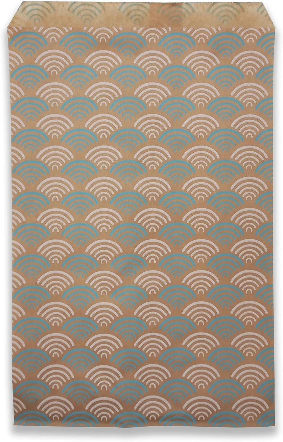 N'icePackaging 200 Qty 6" x 9" Decorative Flat Paper Gift Bags - Baby-Blue Fan Pattern on Brown Kraft Bags - For Sales/Treats/Parties Cookies/Gifts