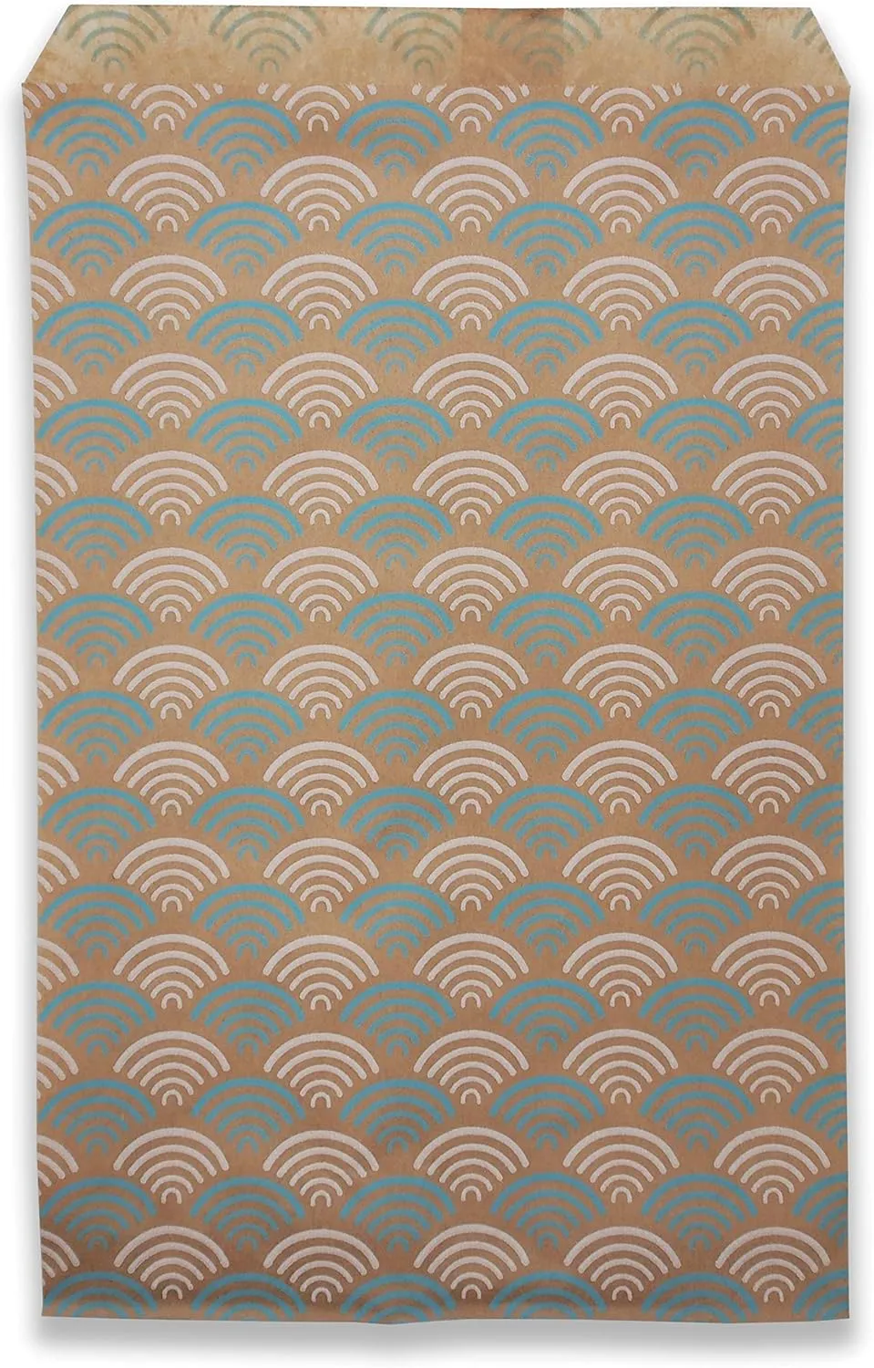 N'icePackaging 200 Qty 6" x 9" Decorative Flat Paper Gift Bags - Baby-Blue Fan Pattern on Brown Kraft Bags - For Sales/Treats/Parties Cookies/Gifts