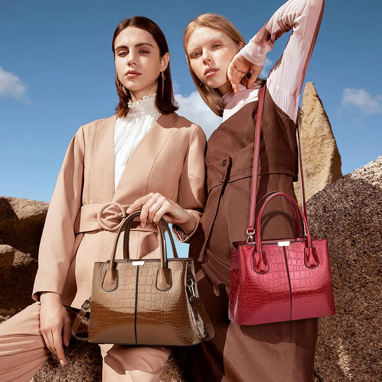 NICOLE & DORIS Women Handbag Patent Leather Top Handle Bags Shoulder Bag Elegant Tote Bag Ladies Hand Bag for Work