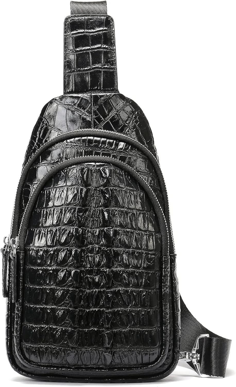 NIUCUNZH Crocodile Leather Sling Bag, Cool Man Bags One Shoulder Backpack for Men and Women Black