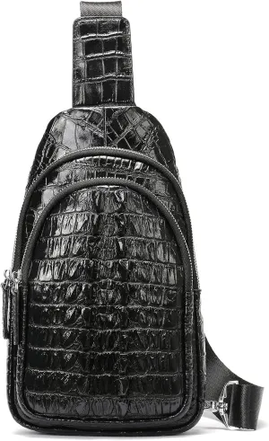 NIUCUNZH Crocodile Leather Sling Bag, Cool Man Bags One Shoulder Backpack for Men and Women Black