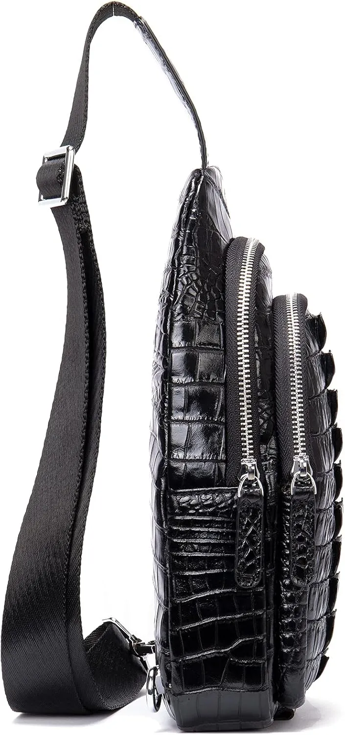 NIUCUNZH Crocodile Leather Sling Bag, Cool Man Bags One Shoulder Backpack for Men and Women Black
