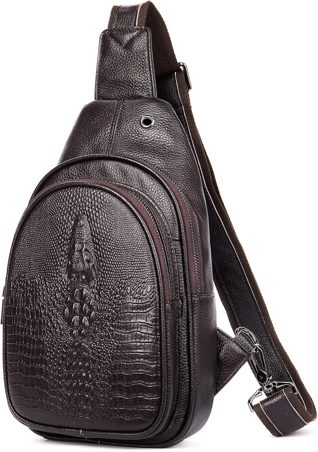 NIUCUNZH Crocodile Leather Sling Bag with Leather Strap, 3 Zipper Crossbody Shoulder Bags for Travel Hike Everyday Carry