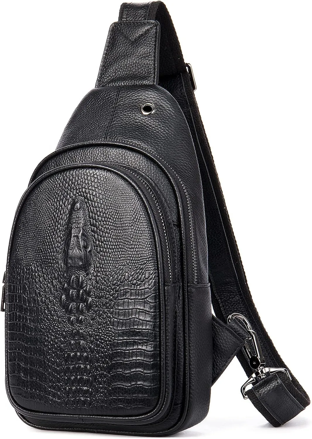 NIUCUNZH Crocodile Leather Sling Bag with Leather Strap, 3 Zipper Crossbody Shoulder Bags for Travel Hike Everyday Carry