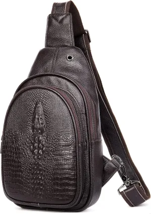 NIUCUNZH Crocodile Leather Sling Bag with Leather Strap, 3 Zipper Crossbody Shoulder Bags for Travel Hike Everyday Carry