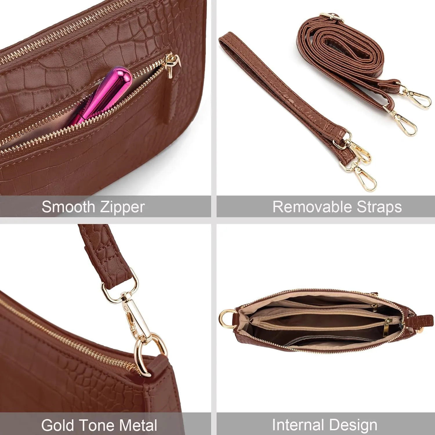 NIUEIMEE ZHOU Small Shoulder bag with 2 Removable Straps Cross Body Clutch Purse Handbag for Women