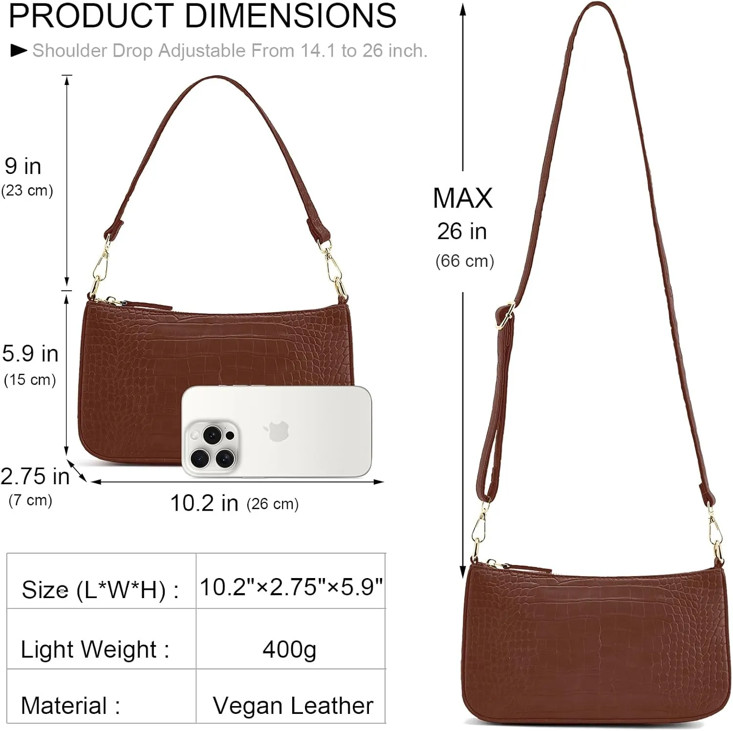 NIUEIMEE ZHOU Small Shoulder bag with 2 Removable Straps Cross Body Clutch Purse Handbag for Women