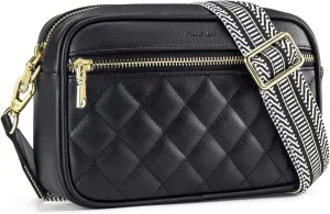 nuoku Quilted Crossbody Bags for Women Wallet Purse with Phone Pocket, Small Travel Purses Anti Theft, Wide Guitar Strap