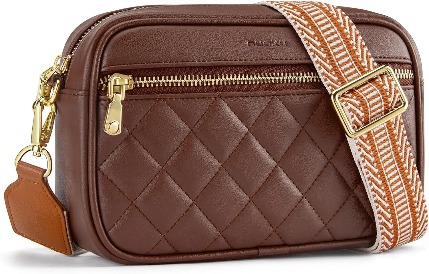 nuoku Quilted Crossbody Bags for Women Wallet Purse with Phone Pocket, Small Travel Purses Anti Theft, Wide Guitar Strap