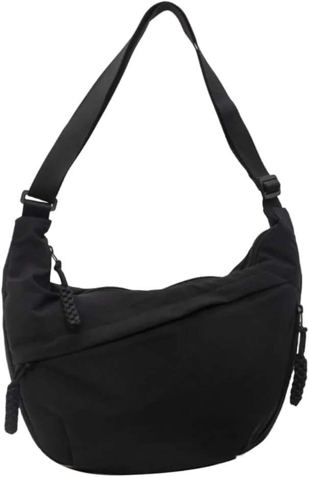 Nylon Crossbody Bags for Women, Trendy Medium Crescent Bag, Lightweight Woman Over Shoulder Purse with Zipper