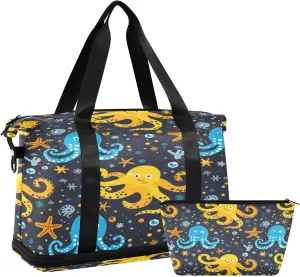 Octopus Sea Stars(2) Travel Duffel Bag Waterproof Gym Sport Tote Bag Carry On Weekender Bag with Compartment