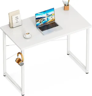 ODK 32 Inches Small Desk for Home Office, Computer Study Table for Small Spaces, Writing Desk with Headphone Hooks, White