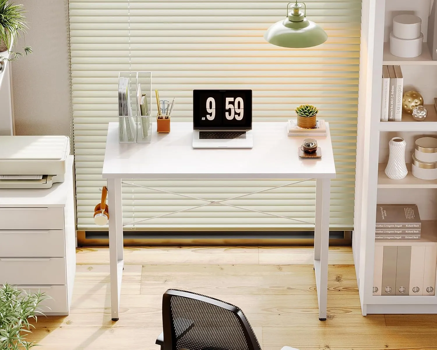 ODK 32 Inches Small Desk for Home Office, Computer Study Table for Small Spaces, Writing Desk with Headphone Hooks, White