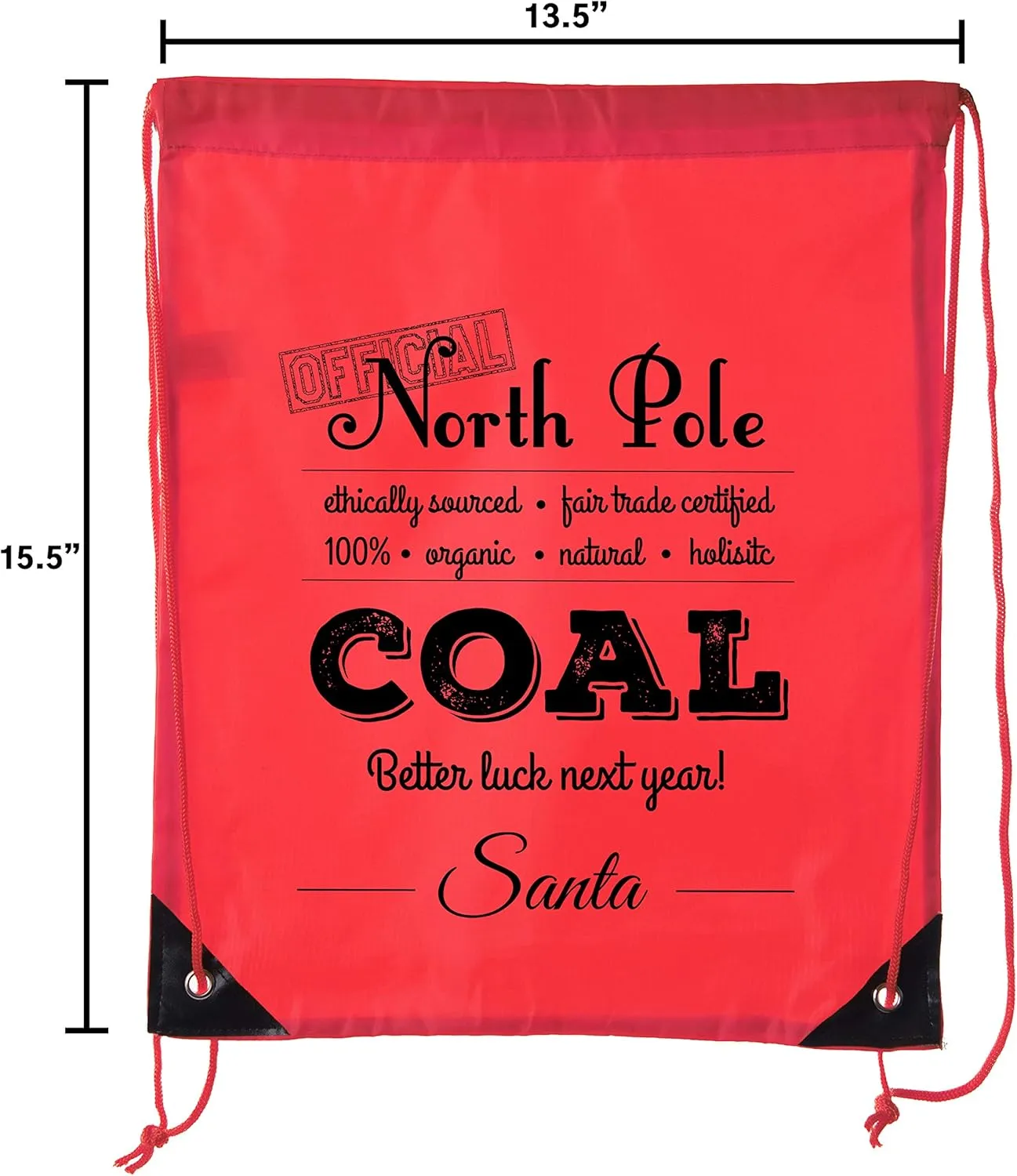 Official North Pole Coal Cinch Bag, Christmas Backpack, Santa Gift Bags!