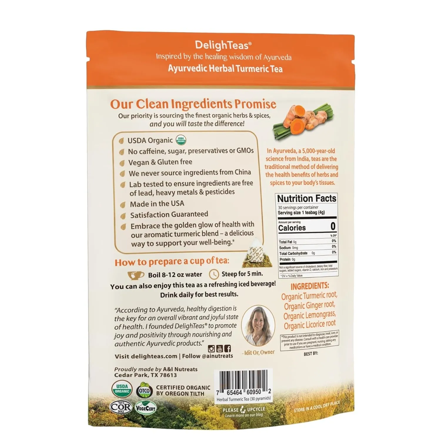 Organic Turmeric Ginger Tea | Eco-Conscious Pyramid Tea Bags | Ayurvedic Herbal Turmeric Tea for Joint Support | USDA Organic, Caffeine Free, Vegan, Kosher | 30 Tea Bags, 4g Each