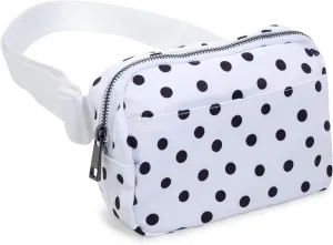 Organized Fanny Pack up to 59”, Polka Dot Crossbody Belt Bag, Plus Size 6 pockets, credit card slots, hole for dog bags, waist bag, kids women men gift, by Midnight Run