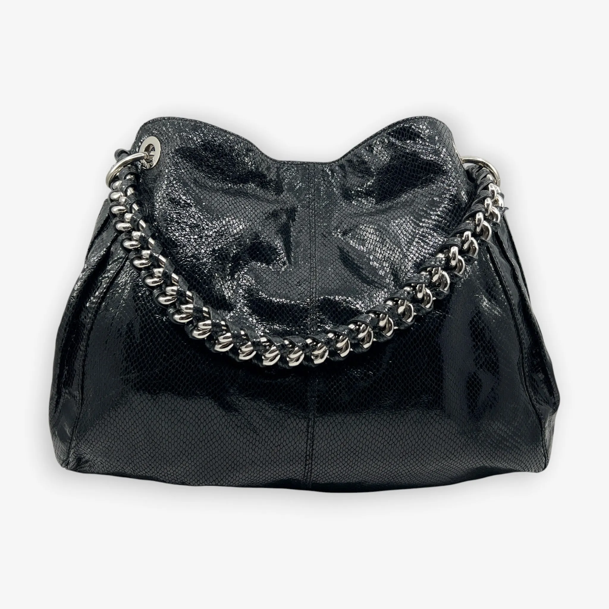 Oroton Black Snake Embossed Leather Hobo Tote Bag