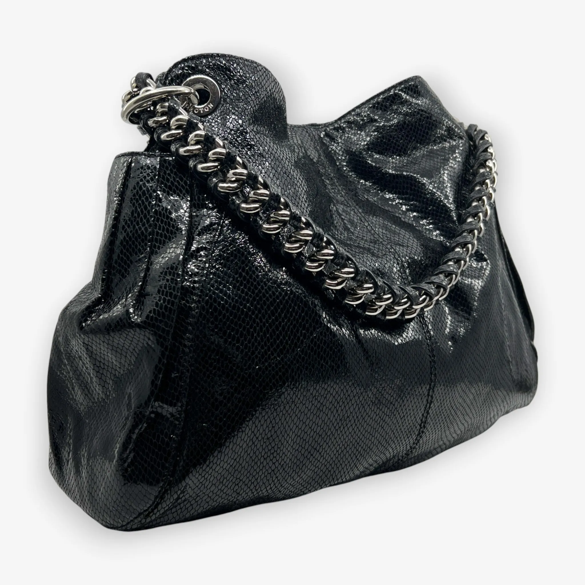 Oroton Black Snake Embossed Leather Hobo Tote Bag