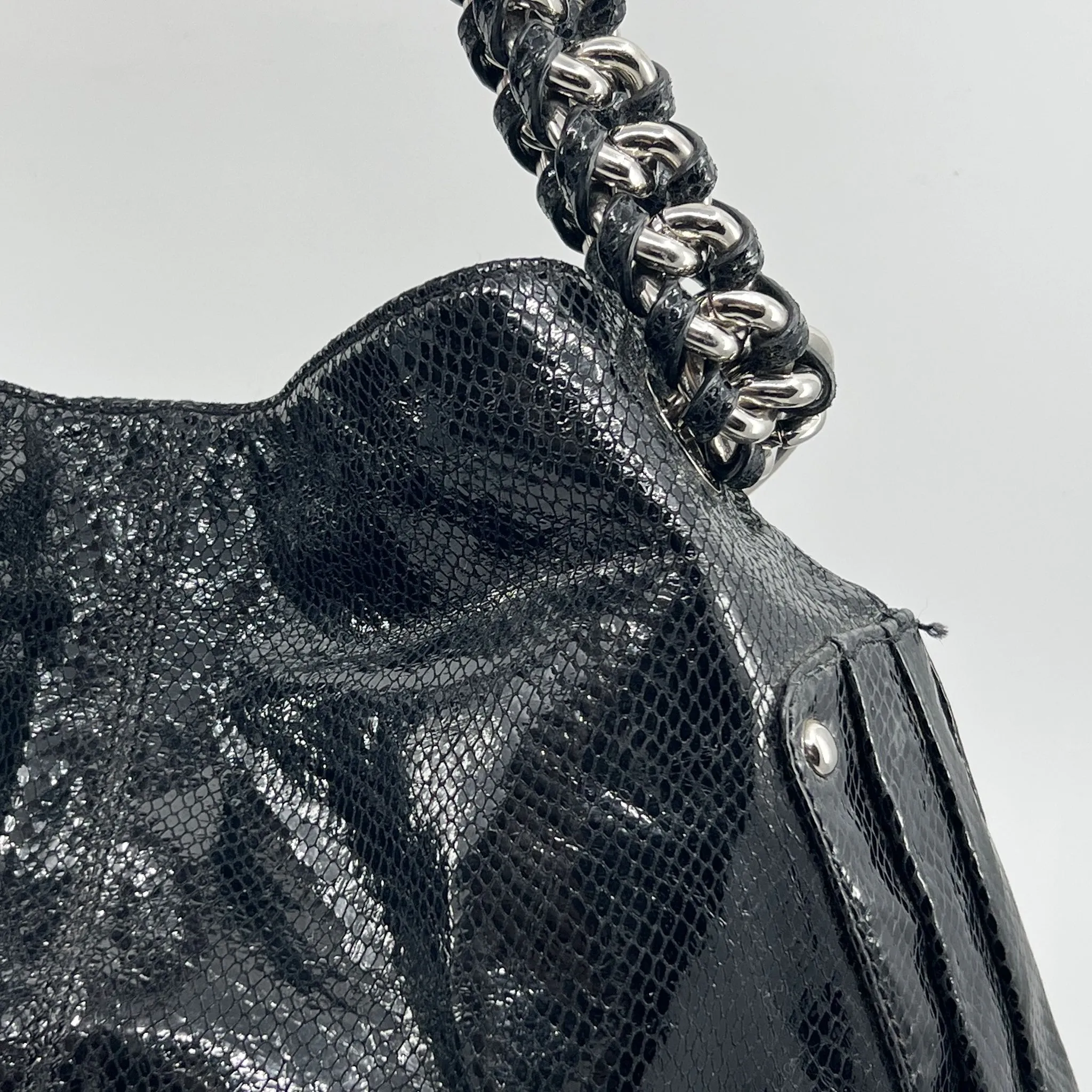 Oroton Black Snake Embossed Leather Hobo Tote Bag