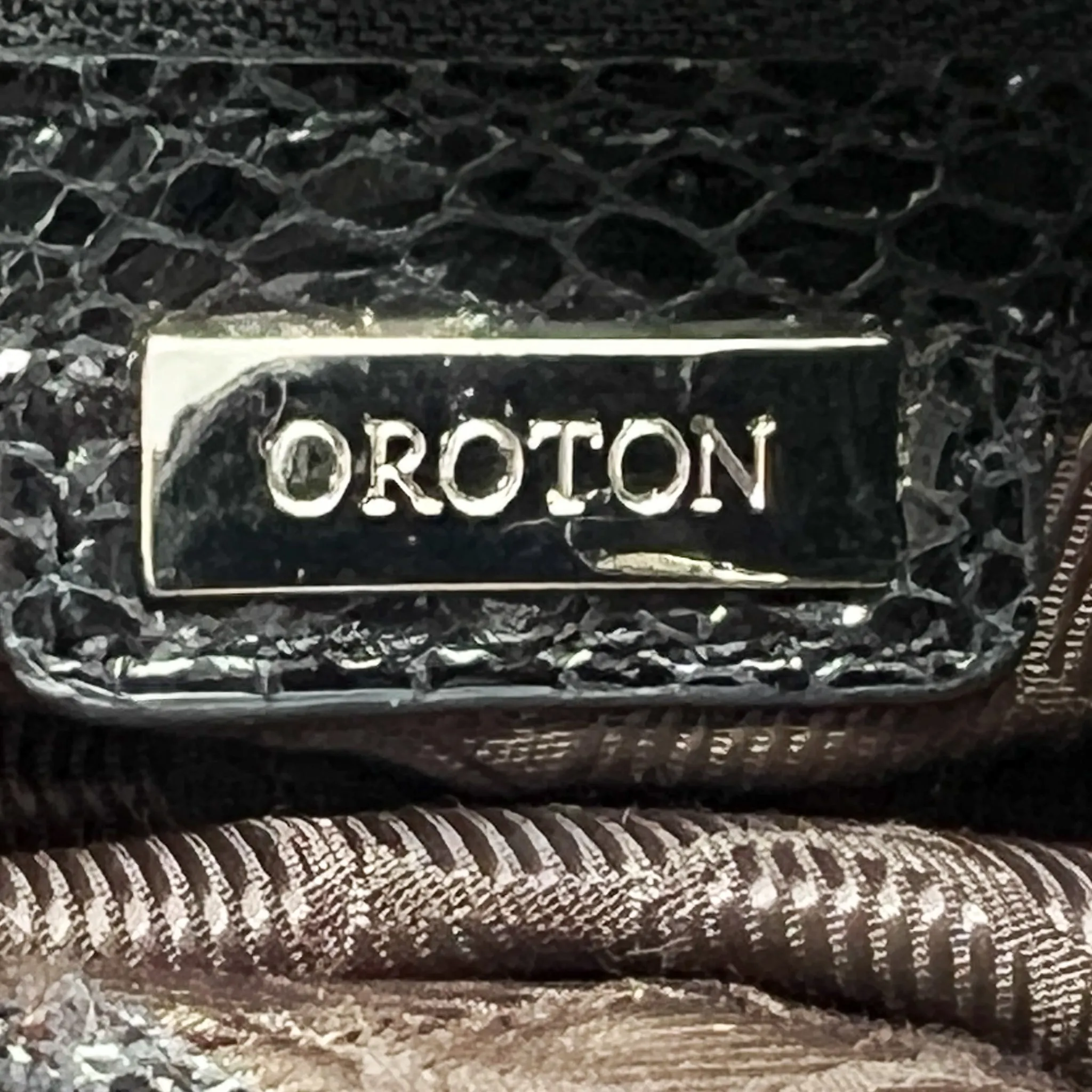 Oroton Black Snake Embossed Leather Hobo Tote Bag