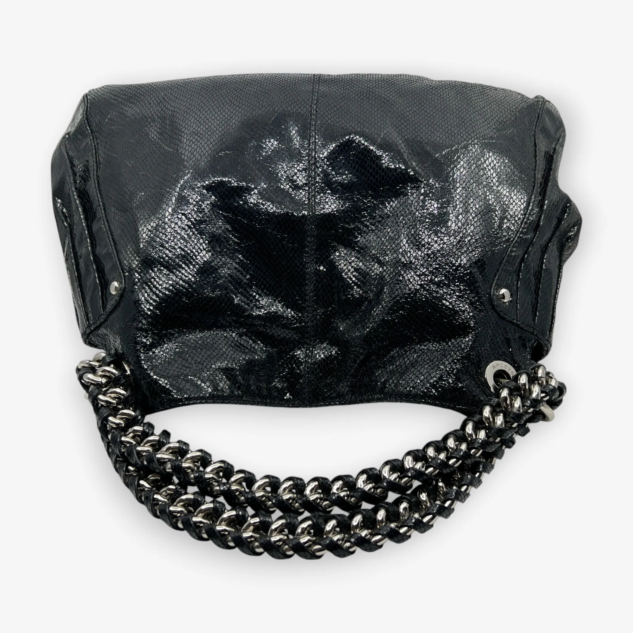 Oroton Black Snake Embossed Leather Hobo Tote Bag