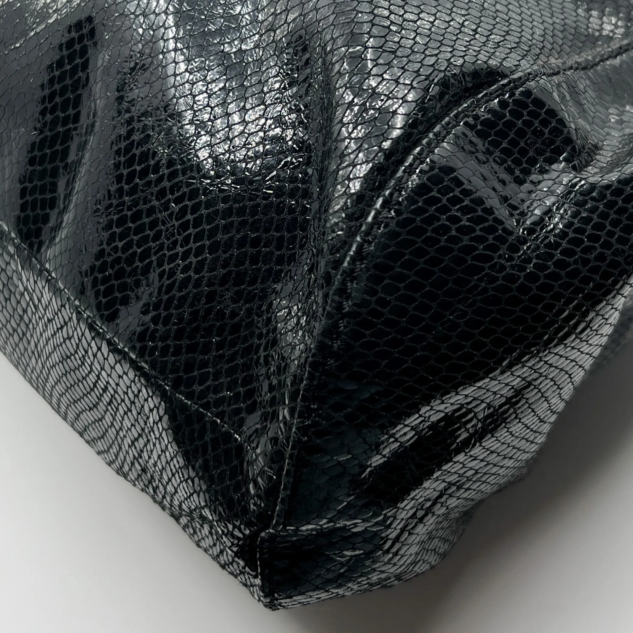 Oroton Black Snake Embossed Leather Hobo Tote Bag
