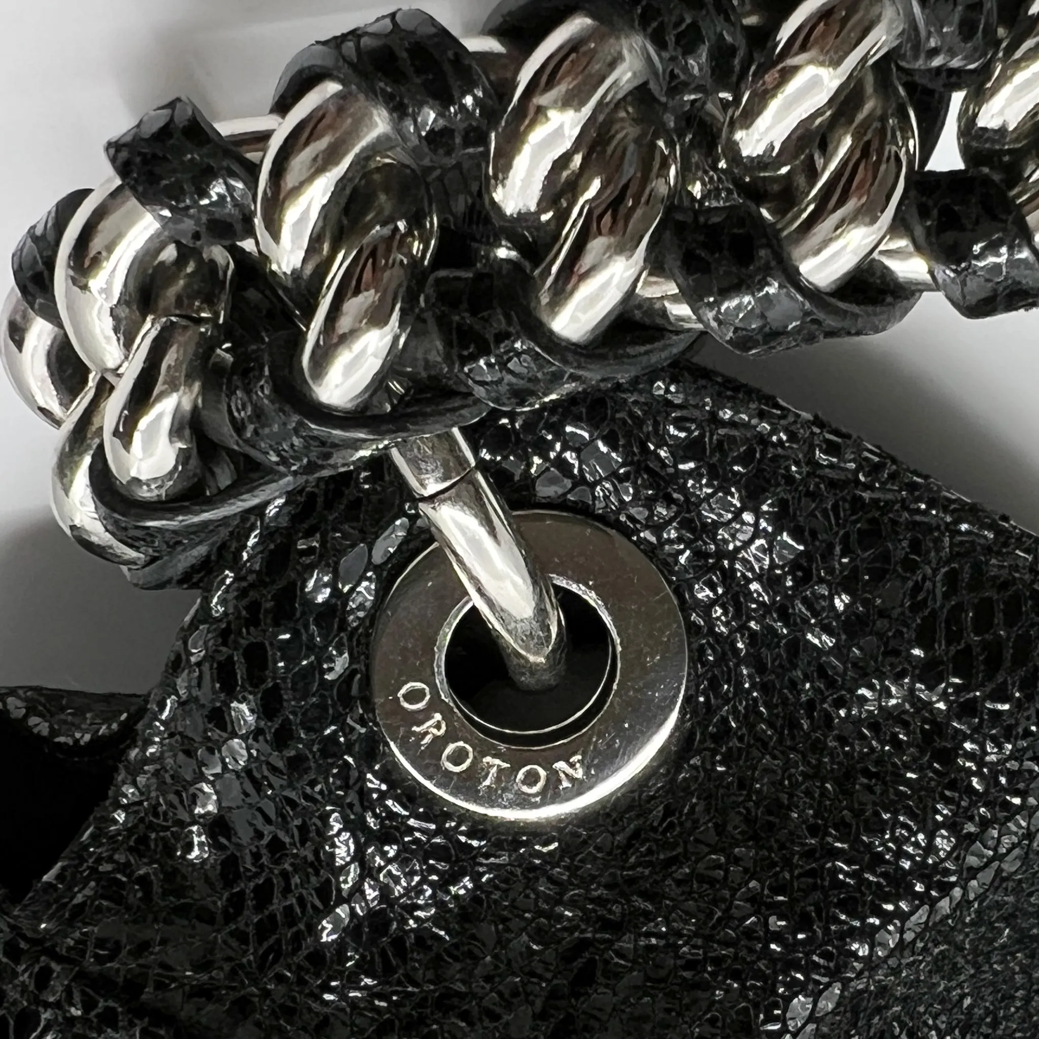 Oroton Black Snake Embossed Leather Hobo Tote Bag