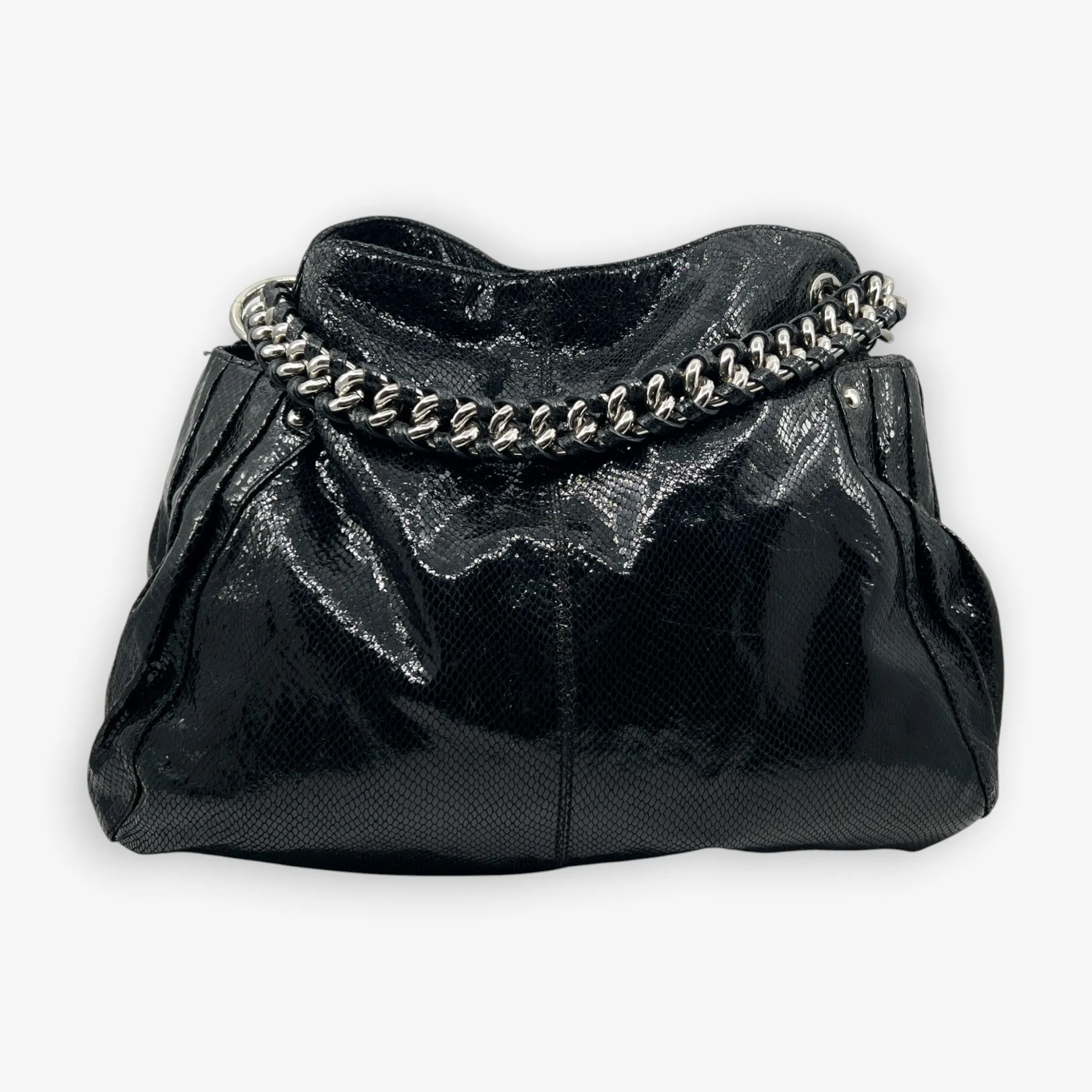 Oroton Black Snake Embossed Leather Hobo Tote Bag