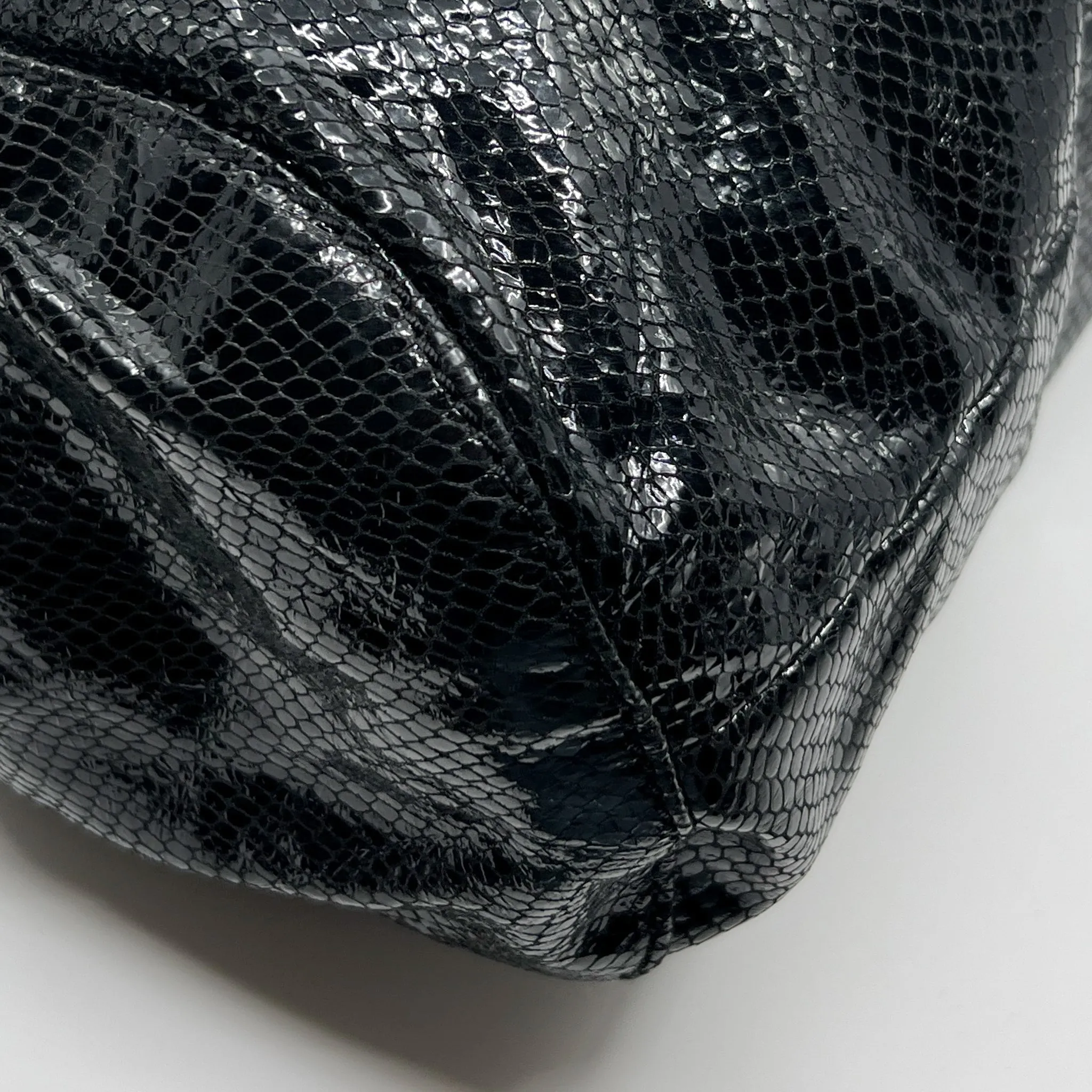 Oroton Black Snake Embossed Leather Hobo Tote Bag