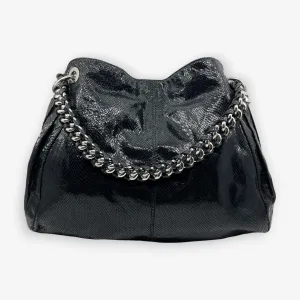 Oroton Black Snake Embossed Leather Hobo Tote Bag