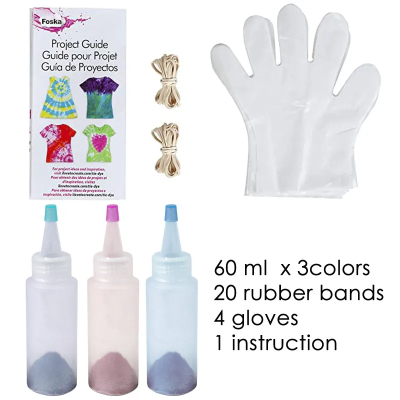Pack of 3 Colours Tie Dye Kit -Turquoise, Lime. Purple