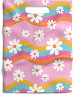 Package Mint 50 Pack Merchandise Bags 9x12 Retail Shopping Bags for Boutiques, Party Bags & Goodies Reusable Bags with Handles - Groovy Daisy