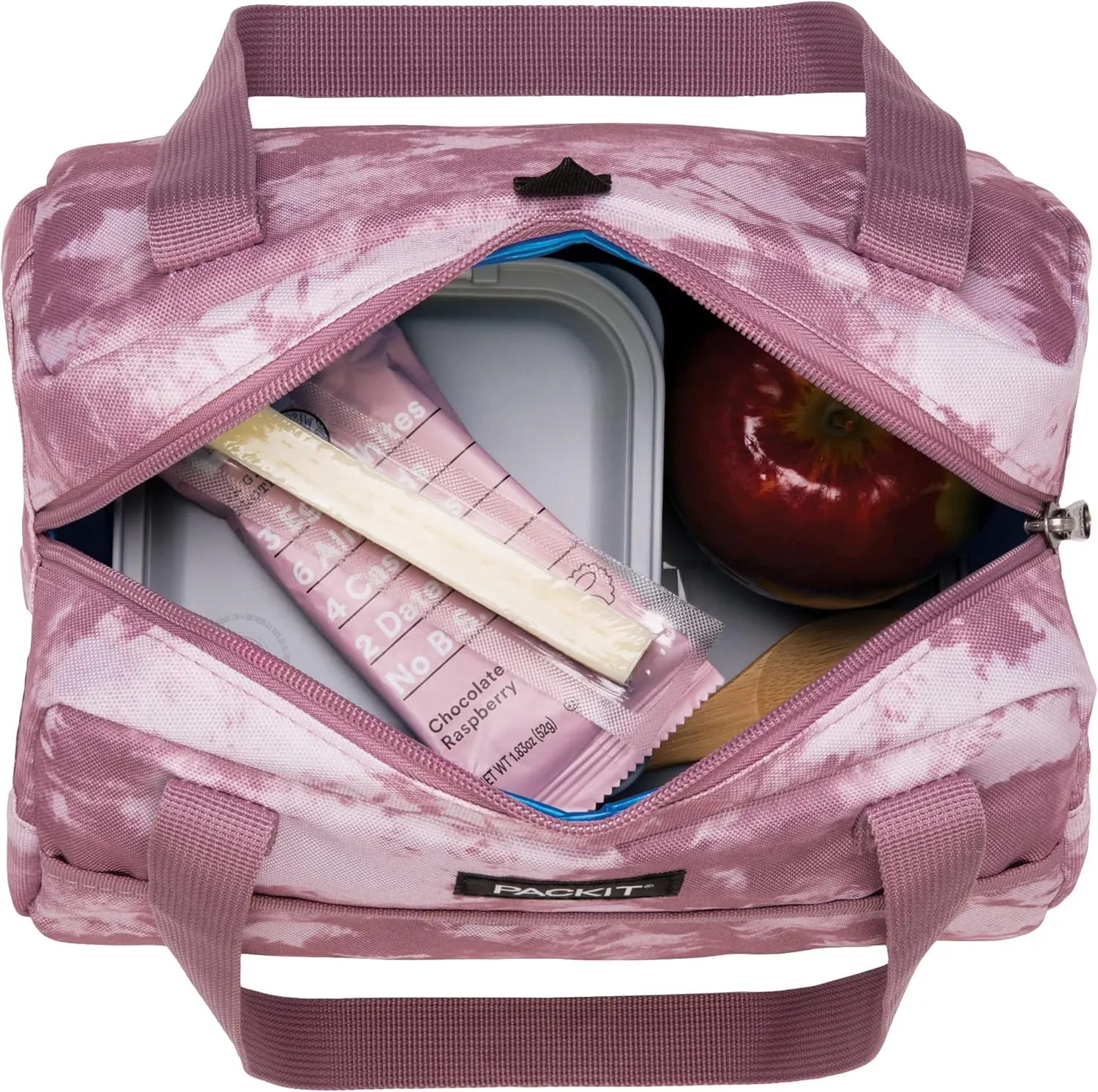 PackIt Freezable Hampton Lunch Bag, Mulberry Tie Dye, Built with EcoFreeze Technology, Collapsible, Reusable, Zip Closure with Front Pocket and Shoulder Straps, Perfect for Tweens and Adults