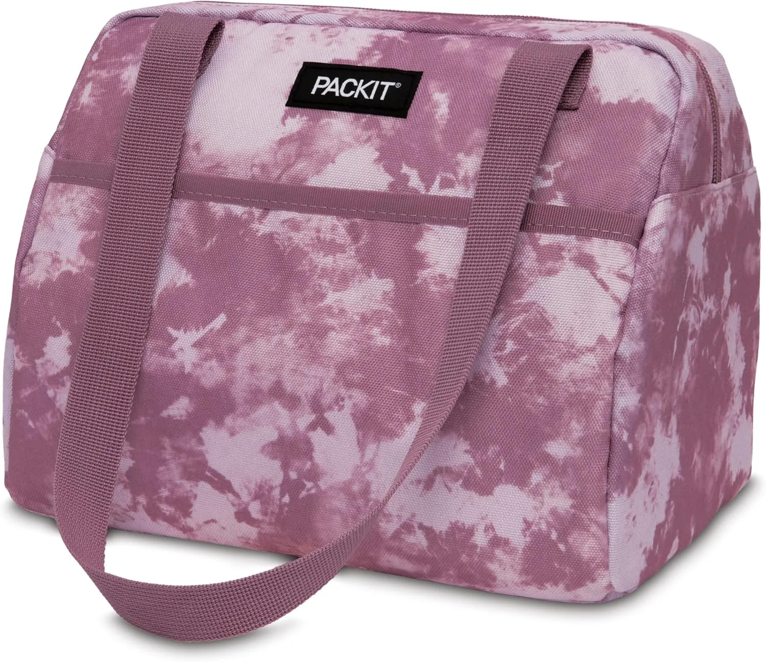 PackIt Freezable Hampton Lunch Bag, Mulberry Tie Dye, Built with EcoFreeze Technology, Collapsible, Reusable, Zip Closure with Front Pocket and Shoulder Straps, Perfect for Tweens and Adults