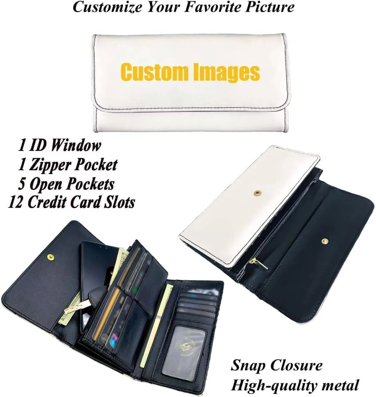 Painting Countryside Women Soft Leather Trifold Slim Wallets, Green Wheat Fields Auvers, Van Gogh Art Ladies Wallet Card Holder Phone Organizer, Snap Closure