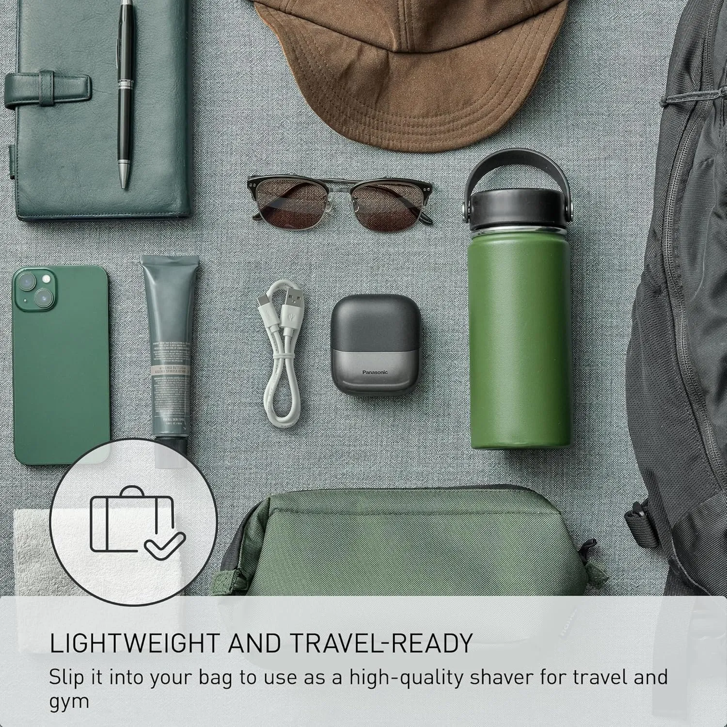 Panasonic Swipe Right Travel Shaver for Men, Portable Electric Razor with USB-C Charging, 3-Blade Cutting System and Beard Sensor Technology, Wet/Dry Use - ES-CM3A-K