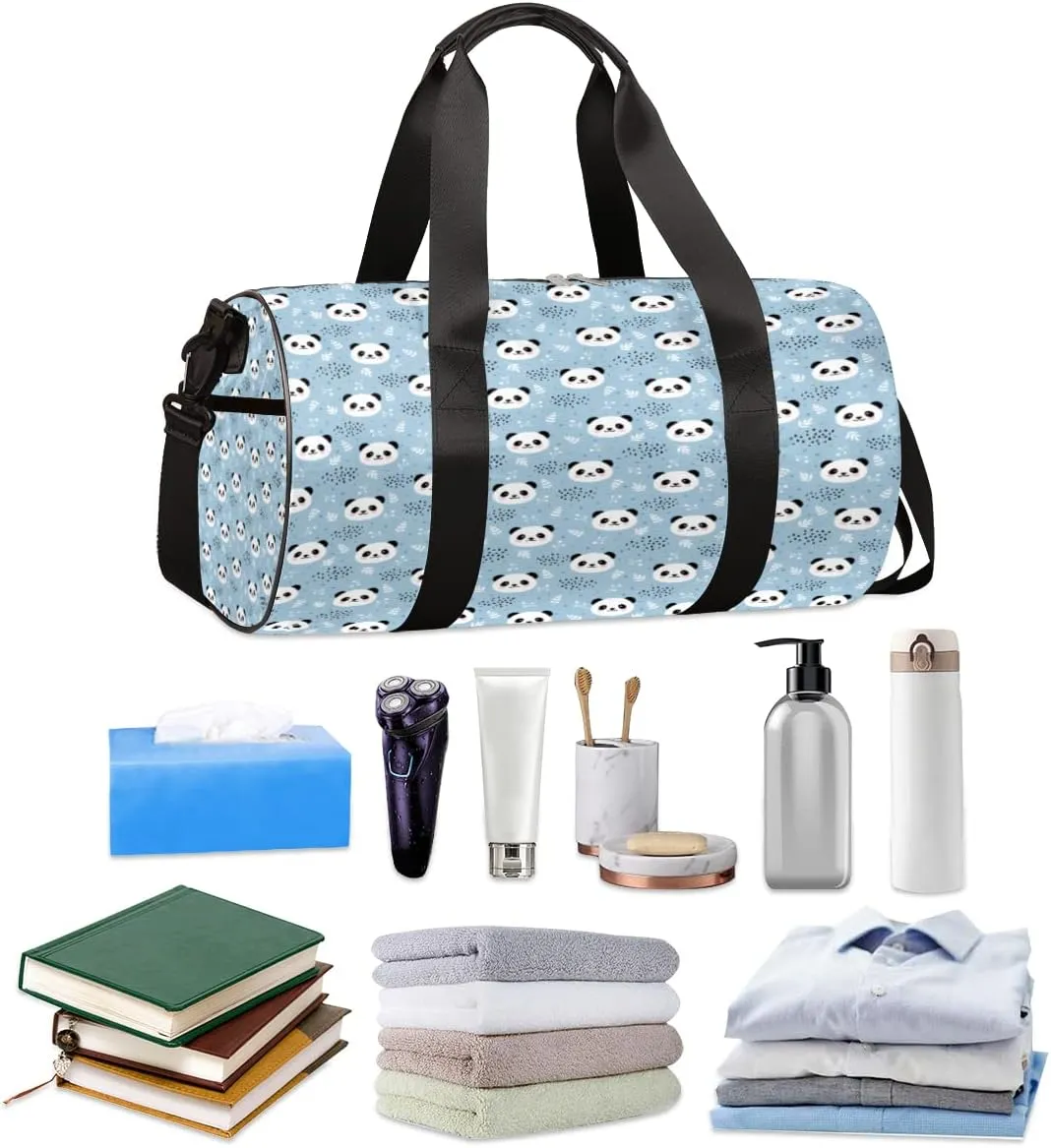 Panda Leaf Blue Gym Bag Small Gym Duffel Bags for Men Women Overnight Weekender Bag Lightweight Sport Duffle Bag Carry On Gymbag